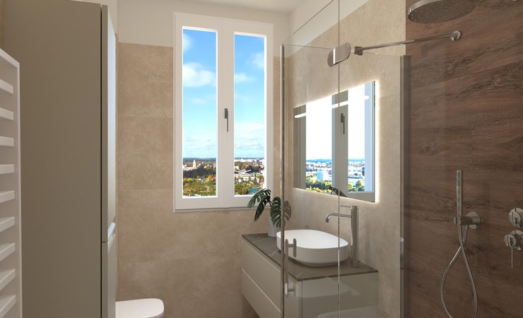 Immagine di progetto bagno di forma Rettangolare, realizzato con piastrelle a pavimento ROOTS e piastrelle a rivestimento NOBU, ROOTS