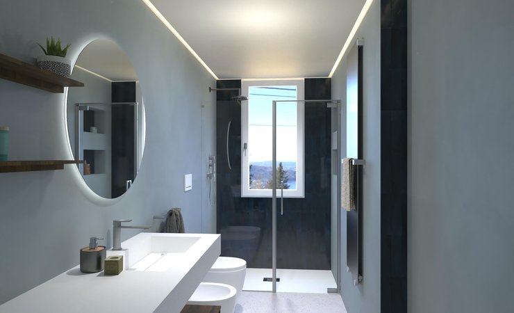 Bathroom design image in Rectangular shape, created with floor tiles MILANO MOOD and wall tiles GLIM, MILANO MOOD