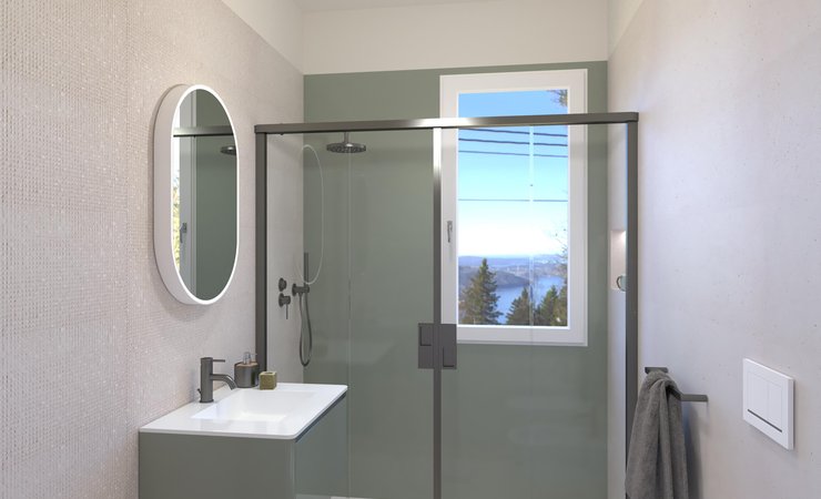 Immagine di progetto bagno di forma Rettangolare, realizzato con piastrelle a pavimento MATERIA PURA e piastrelle a rivestimento MATERIA PURA
