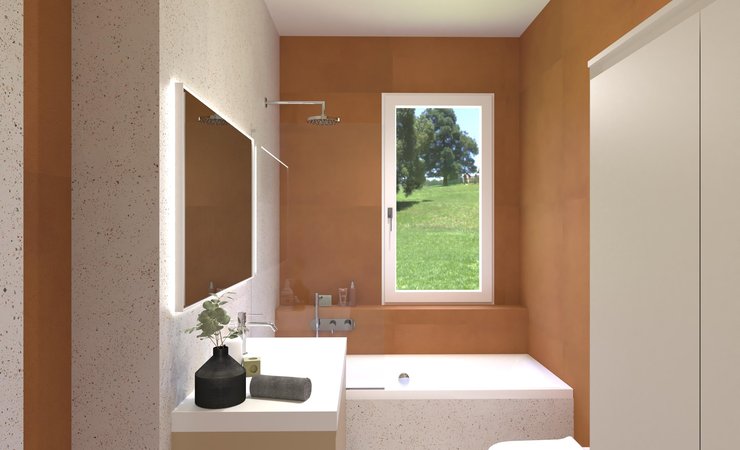 Bathroom design image in Rectangular shape, created with floor tiles MILANO MOOD and wall tiles SUMMER, MILANO MOOD