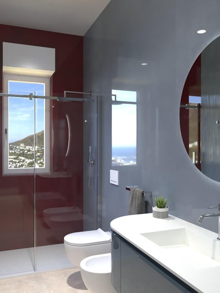 Bathroom design image in Rectangular shape, created with floor tiles VENTO DEL SUD and wall tiles MATERIA BRILLANTE