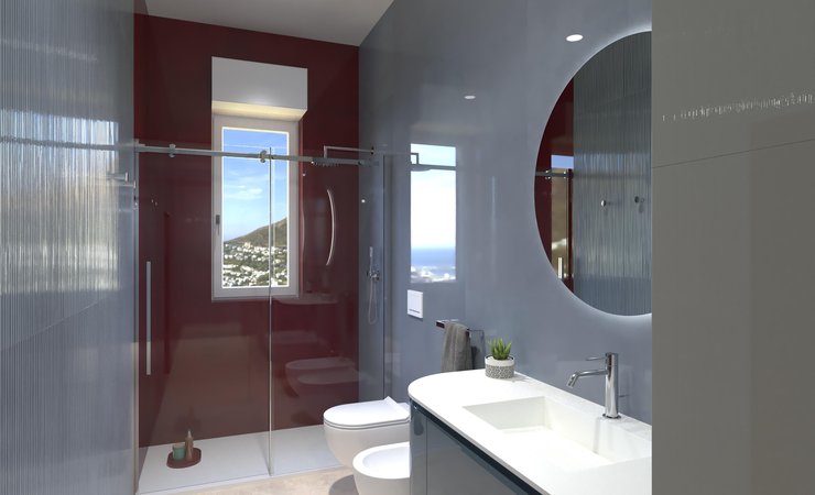 Bathroom design image in Rectangular shape, created with floor tiles VENTO DEL SUD and wall tiles MATERIA BRILLANTE