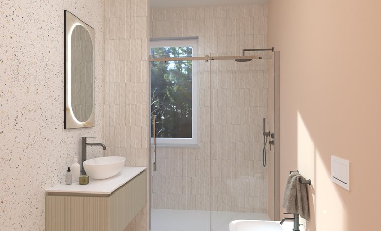 Bathroom design image in Rectangular shape, created with floor tiles VENTO DEL SUD and wall tiles STILL, TRUE COLOR