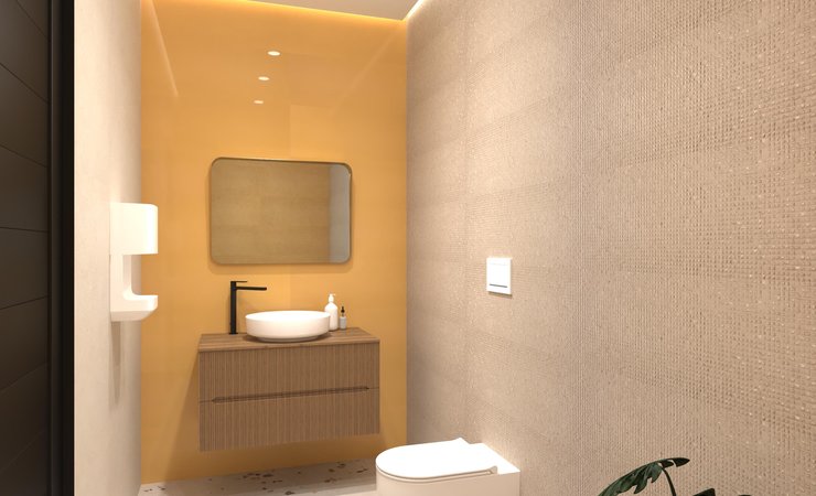 Bathroom design image in Rectangular shape, created with floor tiles MATERIA PURA and wall tiles MATERIA PURA