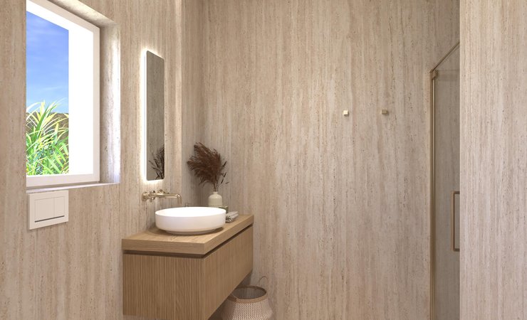 Bathroom design image in Rectangular shape, created with floor tiles VENTO DEL SUD and wall tiles MATERIA CLASSICA