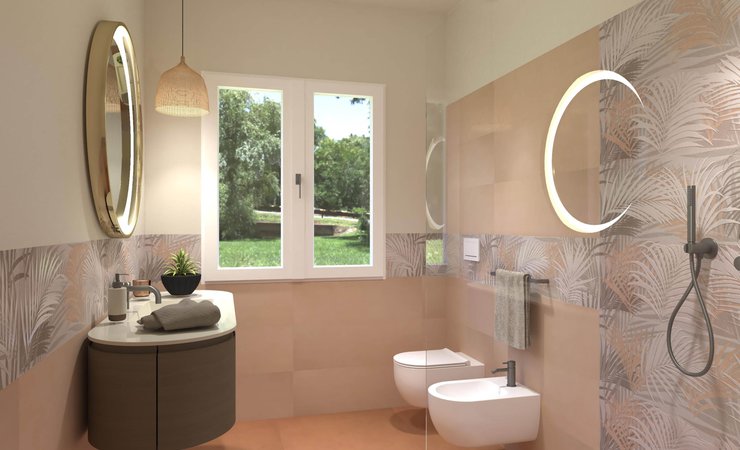 Immagine di progetto bagno di forma Rettangolare, realizzato con piastrelle a rivestimento DECO&MORE, SUMMER