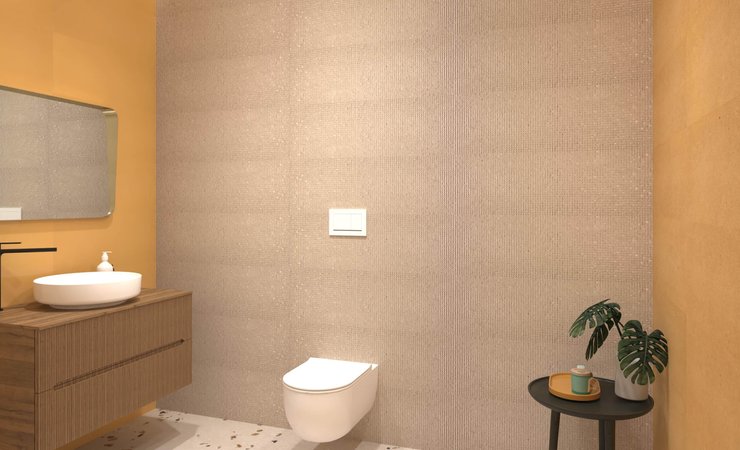 Immagine di progetto bagno di forma Rettangolare, realizzato con piastrelle a pavimento MATERIA PURA e piastrelle a rivestimento MATERIA PURA