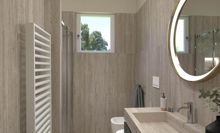 Immagine di progetto bagno di forma Rettangolare, realizzato con piastrelle a pavimento MATERIA CLASSICA e piastrelle a rivestimento MATERIA CLASSICA