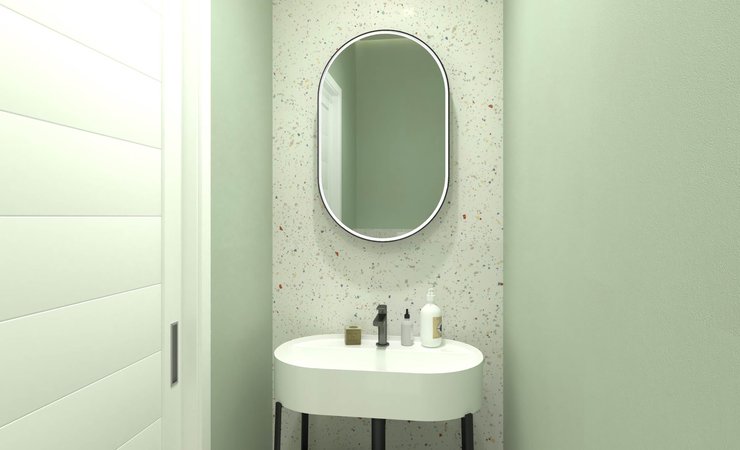 Immagine di progetto bagno di forma Rettangolare, realizzato con piastrelle a pavimento MILANO MOOD e piastrelle a rivestimento MATERIA BRILLANTE, TRUE COLOR