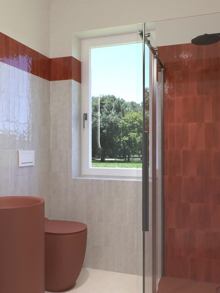 Bathroom design image in Squared shape, created with floor tiles SHEER and wall tiles GLIM
