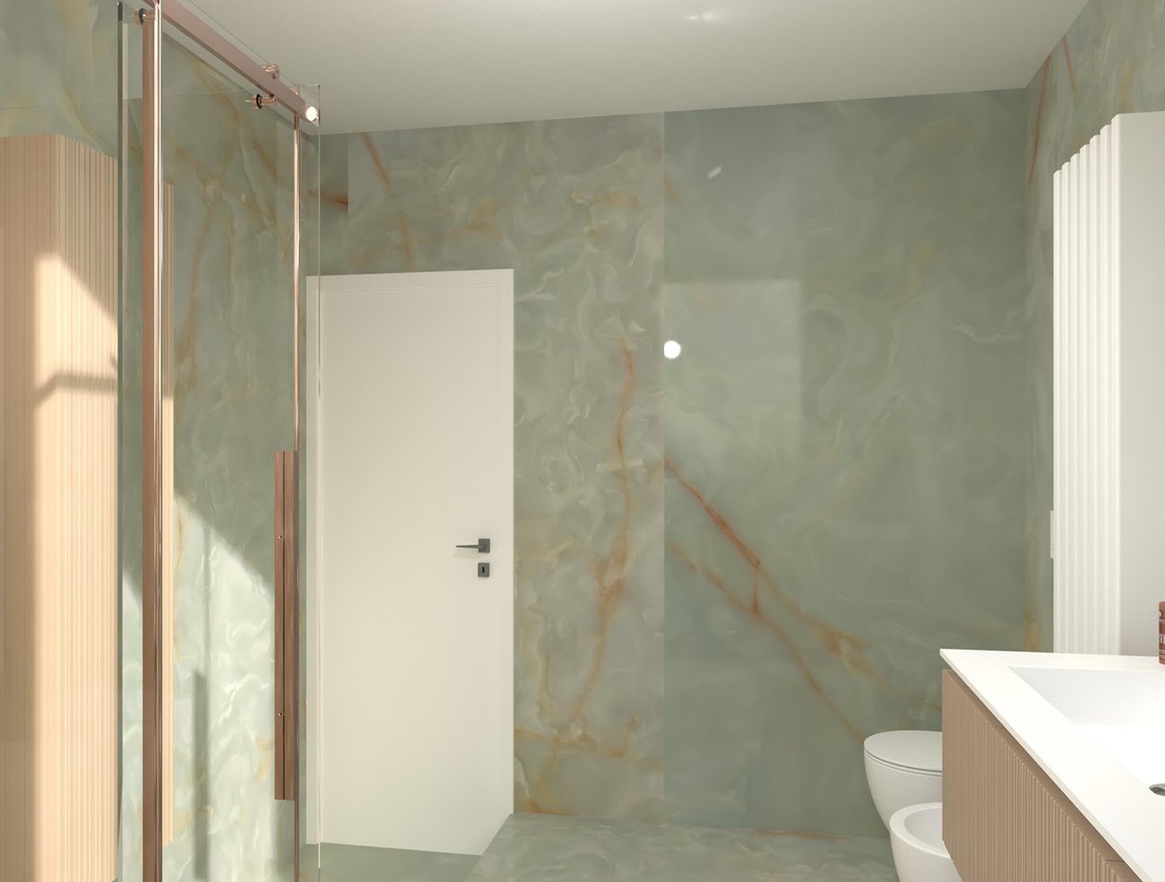 Bathroom design image in Squared shape, created with floor tiles GEMME and wall tiles PLEIN AIR, GEMME