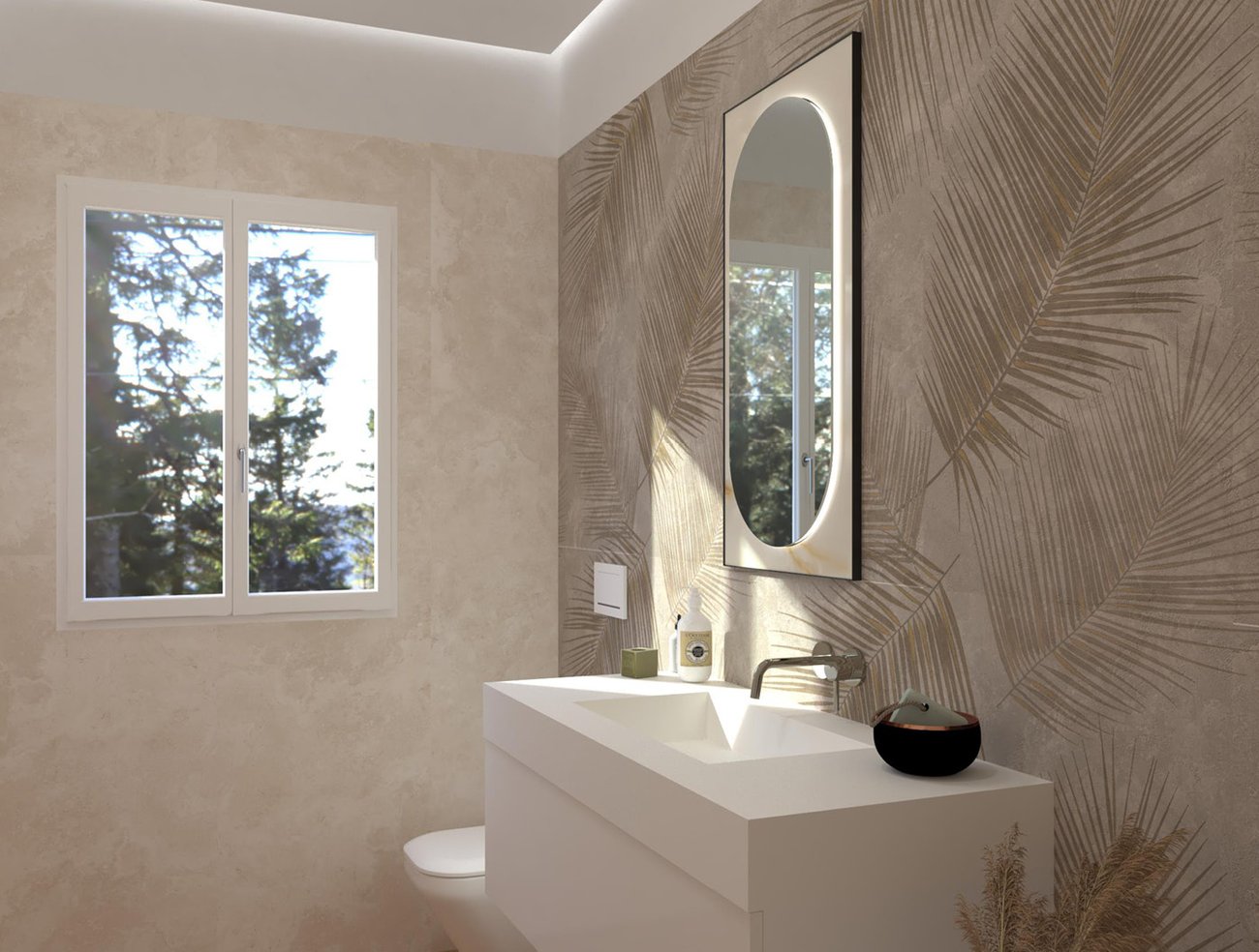 Bathroom design image in Rectangular shape, created with floor tiles ROOTS and wall tiles VENTO DEL SUD
