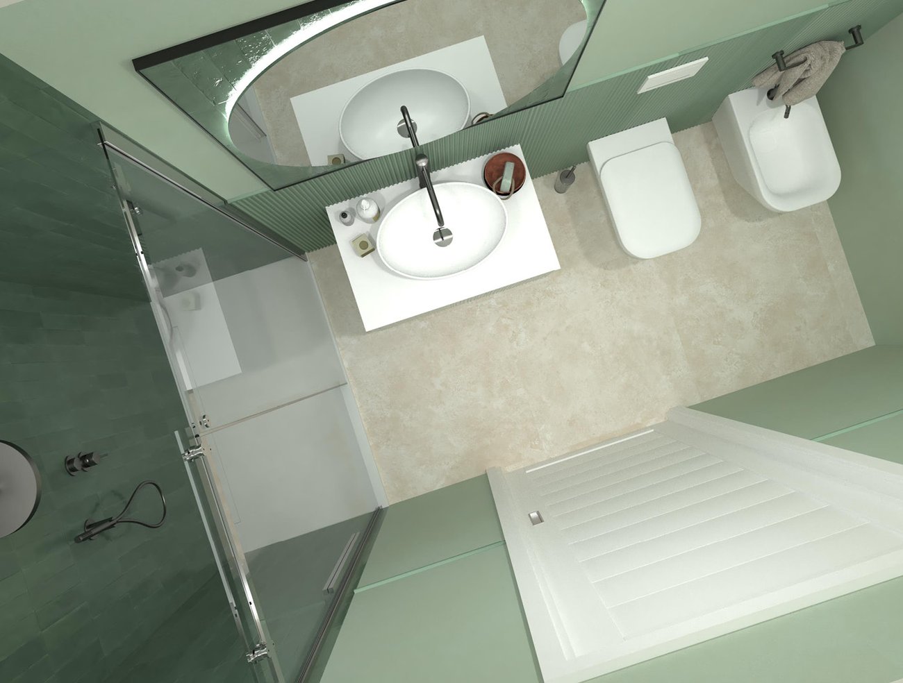 Bathroom design image in Rectangular shape, created with floor tiles NOBU and wall tiles GLIM, TRUE COLOR