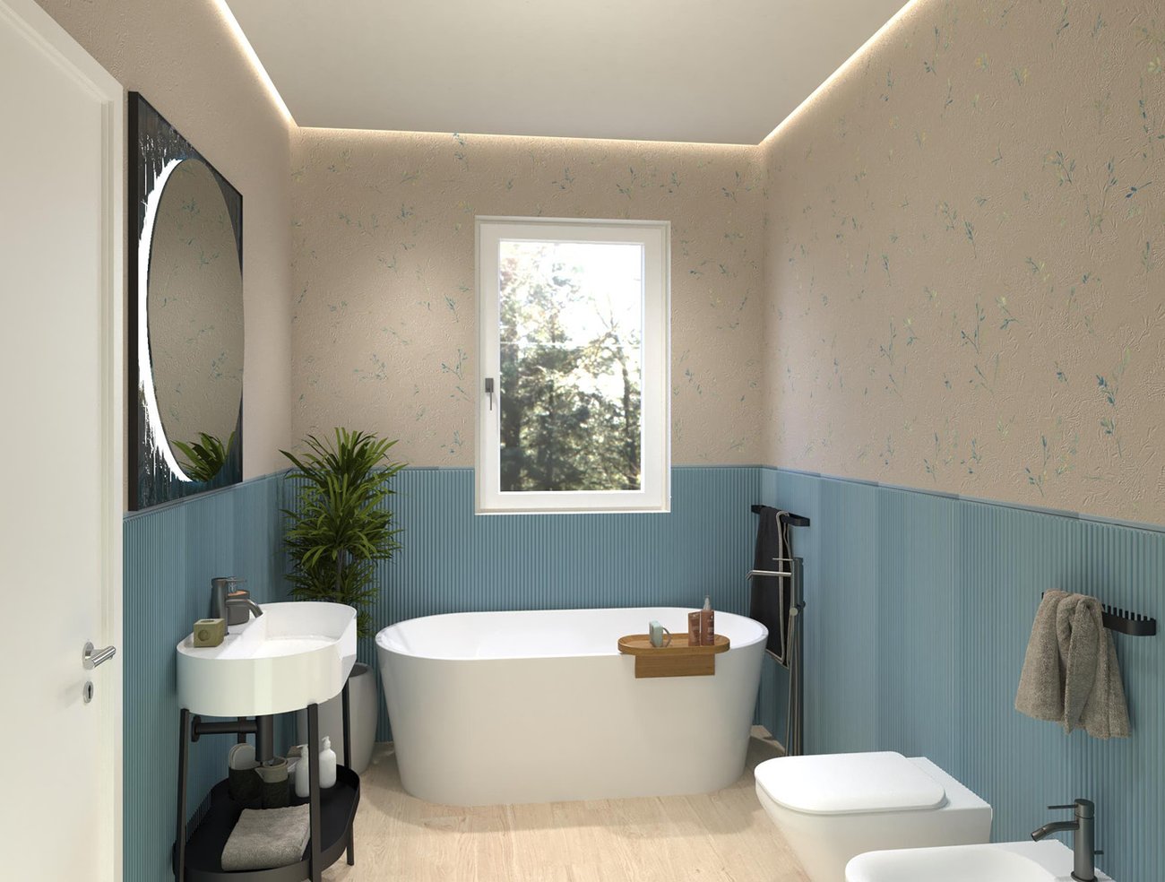 Bathroom design image in Rectangular shape, created with floor tiles PLEIN AIR and wall tiles TRUE COLOR
