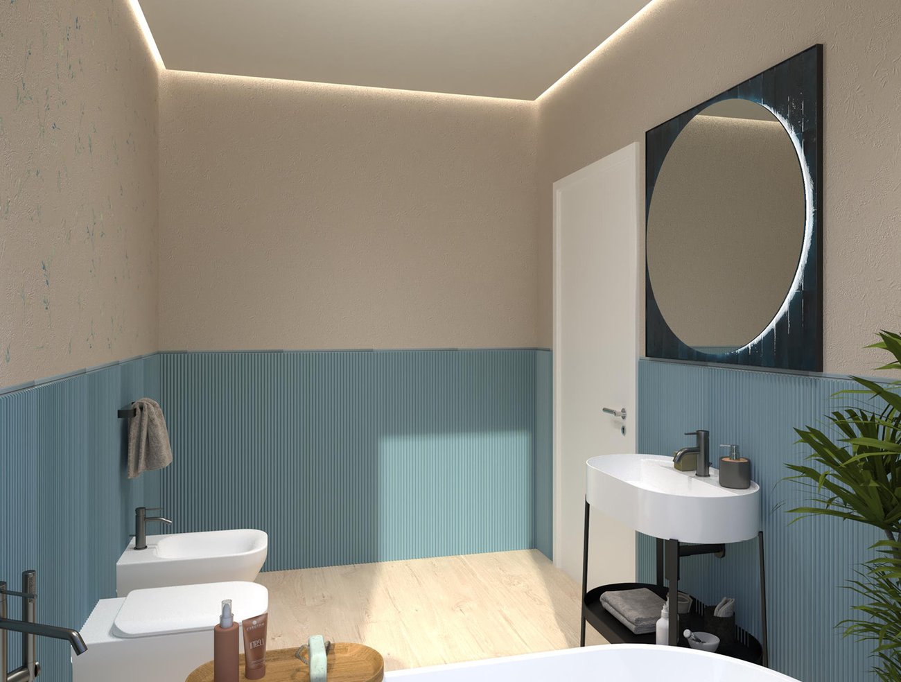 Bathroom design image in Rectangular shape, created with floor tiles PLEIN AIR and wall tiles TRUE COLOR