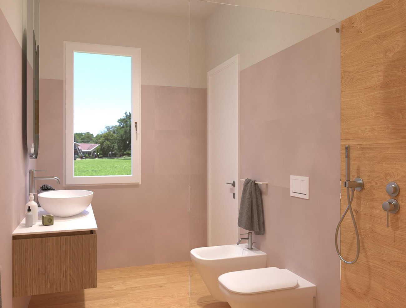 Immagine di progetto bagno di forma Rettangolare, realizzato con piastrelle a pavimento PLEIN AIR e piastrelle a rivestimento PLEIN AIR, MILANO MOOD