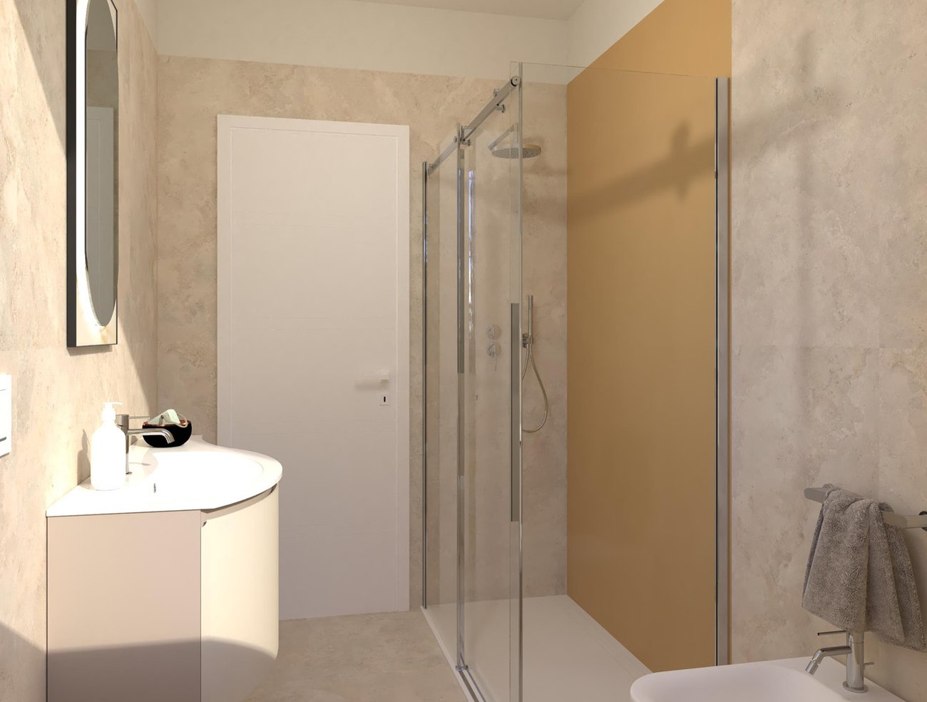 Bathroom design image in Rectangular shape, created with floor tiles VENTO DEL SUD and wall tiles TRUE COLOR, VENTO DEL SUD
