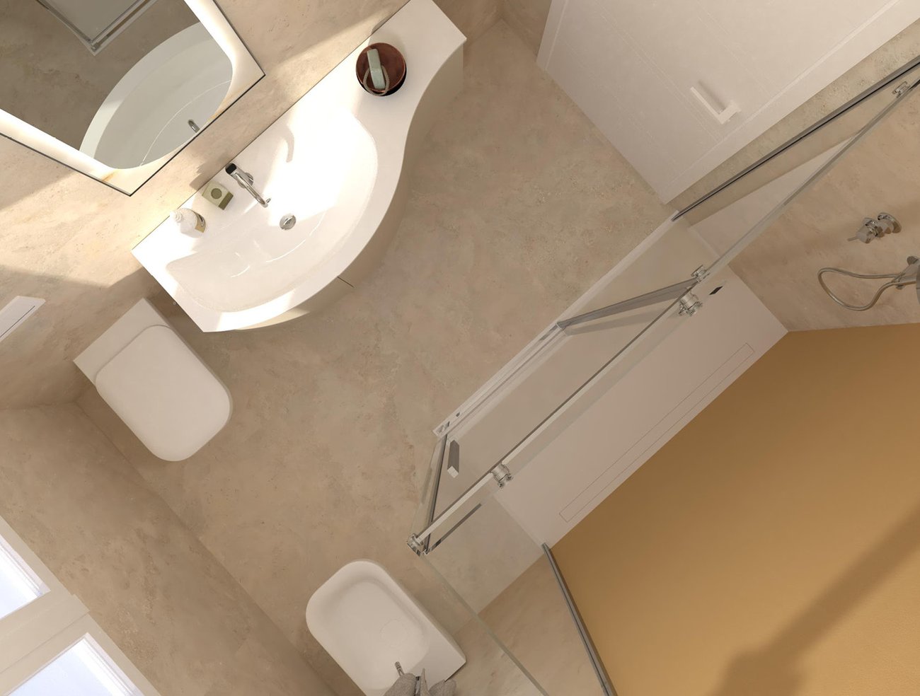 Bathroom design image in Rectangular shape, created with floor tiles VENTO DEL SUD and wall tiles TRUE COLOR, VENTO DEL SUD