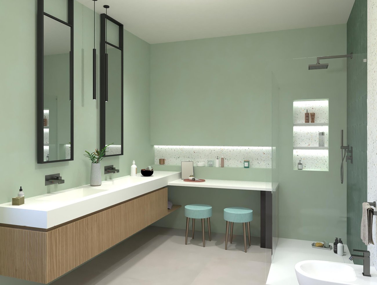 Immagine di progetto bagno di forma Rettangolare, realizzato con piastrelle a pavimento MILANO&FLOOR e piastrelle a rivestimento STILL, TRUE COLOR