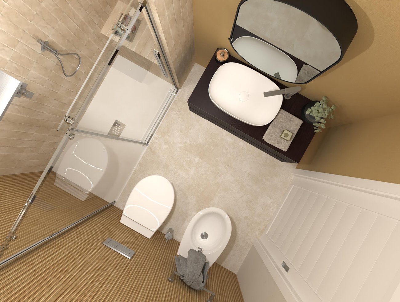 Bathroom design image in Rectangular shape, created with floor tiles NOBU and wall tiles STILL, TRUE COLOR