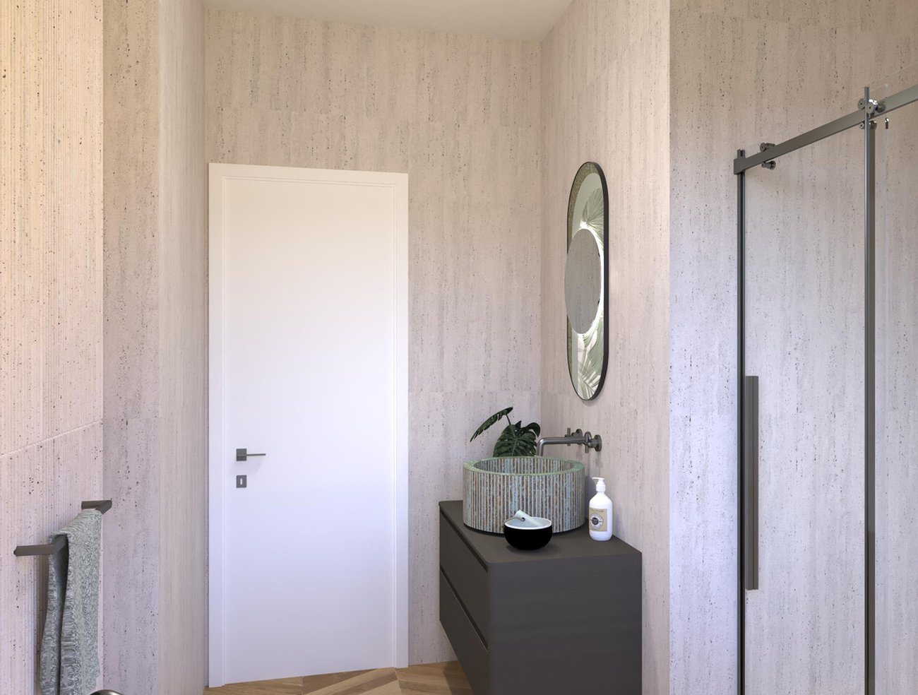 Bathroom design image in Squared shape, created with floor tiles FAPNEST and wall tiles MATERIA CLASSICA
