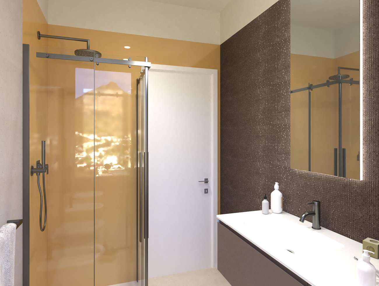 Bathroom design image in Rectangular shape, created with floor tiles MATERIA PURA and wall tiles MATERIA PURA