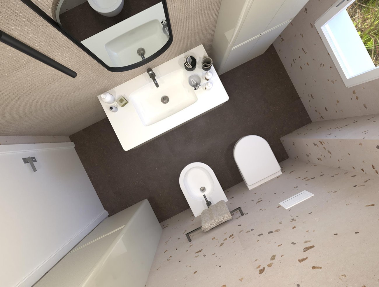 Bathroom design image in Rectangular shape, created with floor tiles MATERIA PURA and wall tiles MATERIA PURA