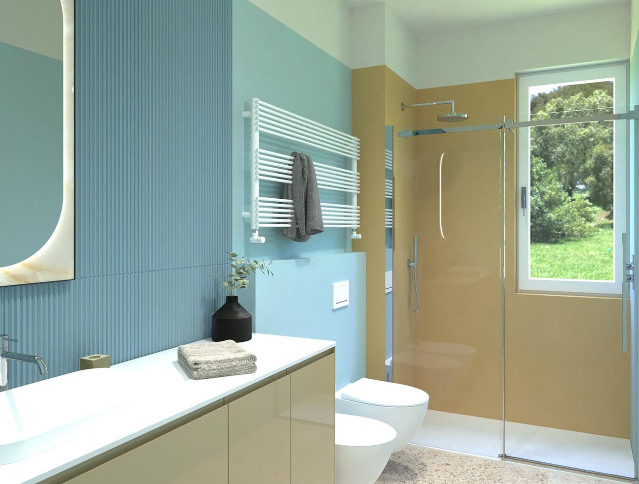 Bathroom design image in Rectangular shape, created with floor tiles MATERIA ECLETTICA and wall tiles TRUE COLOR