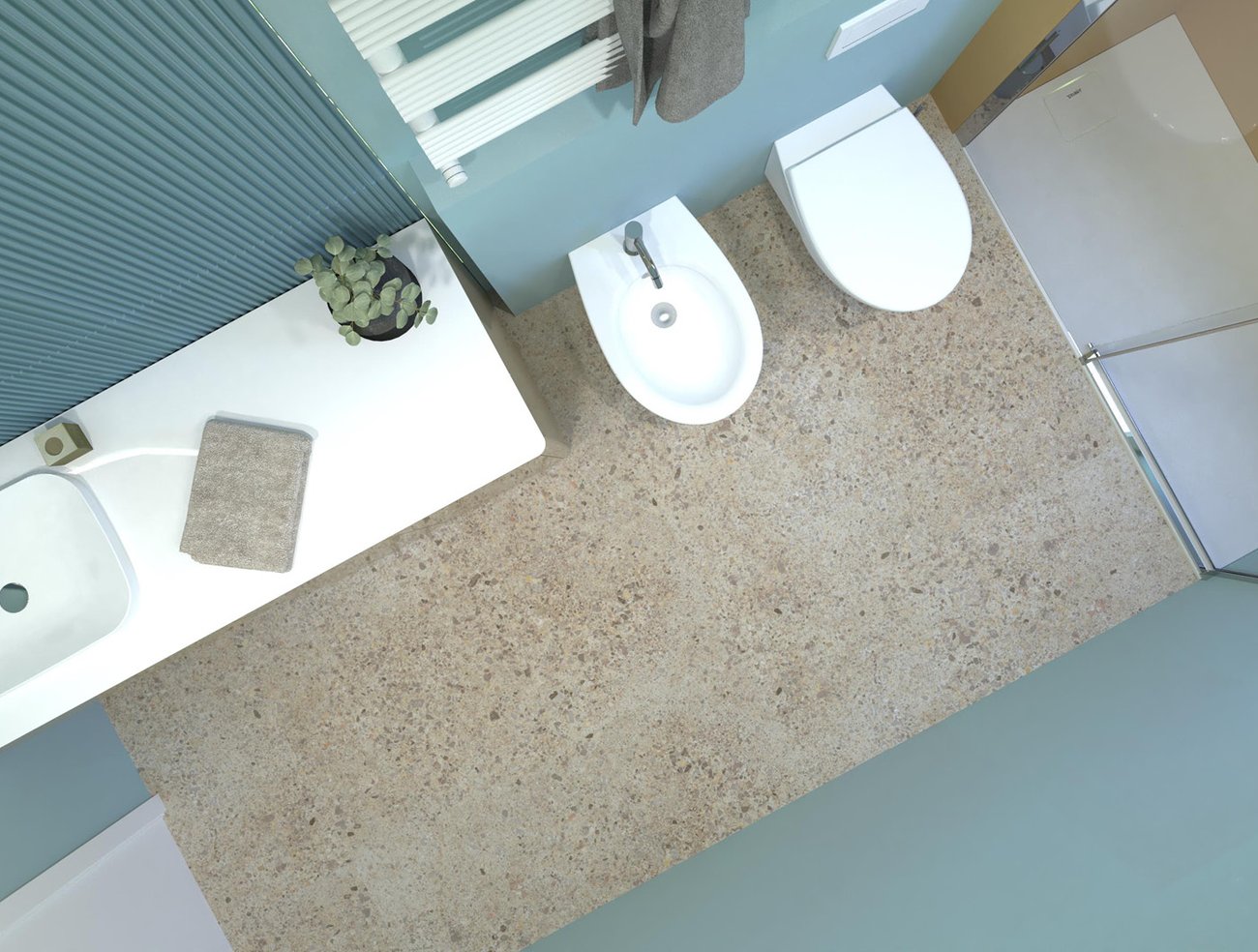 Bathroom design image in Rectangular shape, created with floor tiles MATERIA ECLETTICA and wall tiles TRUE COLOR