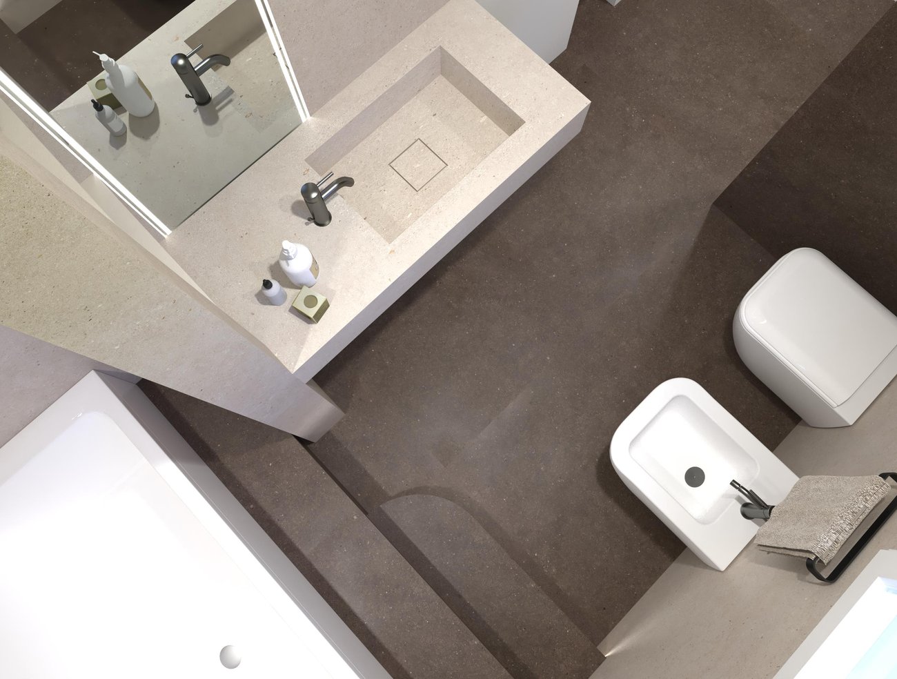 Bathroom design image in Rectangular shape, created with floor tiles MATERIA PURA and wall tiles MATERIA PURA