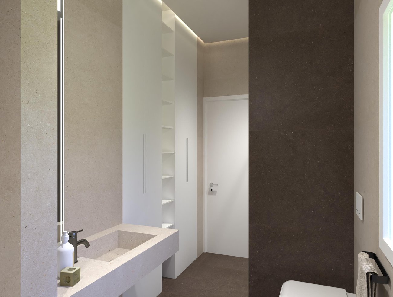 Bathroom design image in Rectangular shape, created with floor tiles MATERIA PURA and wall tiles MATERIA PURA
