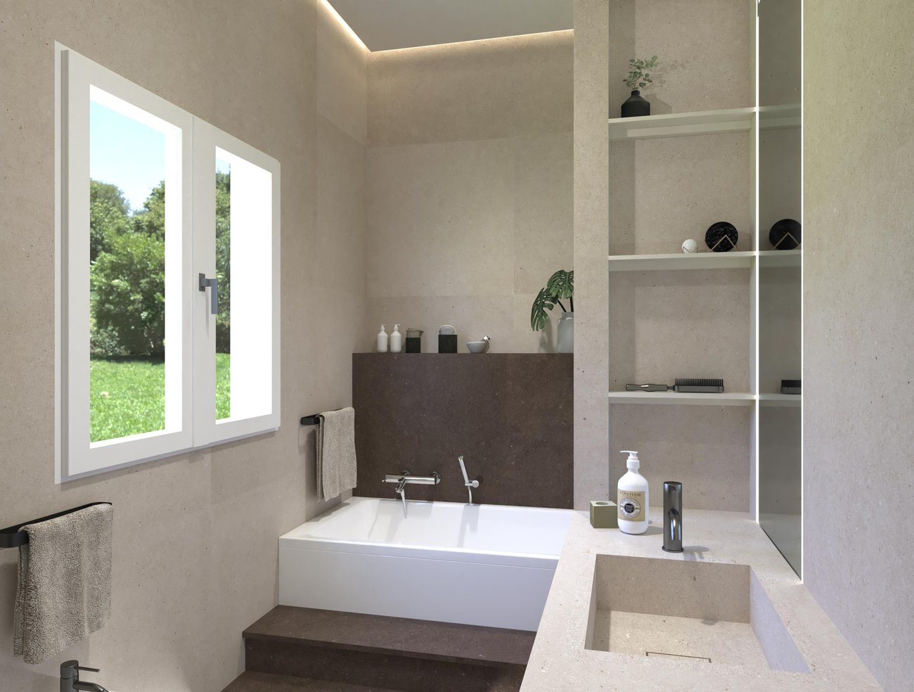 Bathroom design image in Rectangular shape, created with floor tiles MATERIA PURA and wall tiles MATERIA PURA