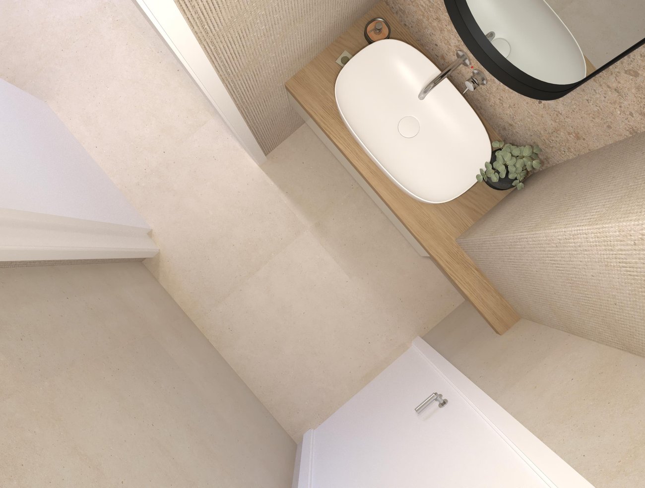 Immagine di progetto bagno di forma Rettangolare, realizzato con piastrelle a pavimento MATERIA PURA e piastrelle a rivestimento MATERIA CLASSICA, MATERIA PURA