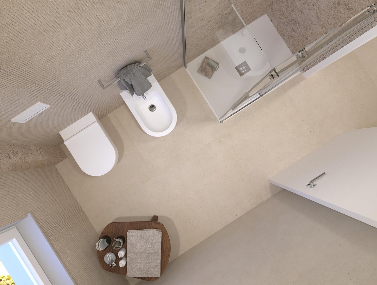 Immagine di progetto bagno di forma Rettangolare, realizzato con piastrelle a pavimento MATERIA PURA e piastrelle a rivestimento MATERIA CLASSICA, MATERIA PURA