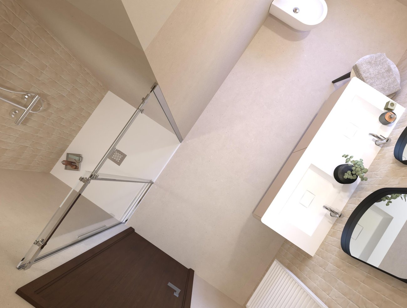Immagine di progetto bagno di forma Rettangolare, realizzato con piastrelle a pavimento MATERIA PURA e piastrelle a rivestimento STILL, MATERIA PURA