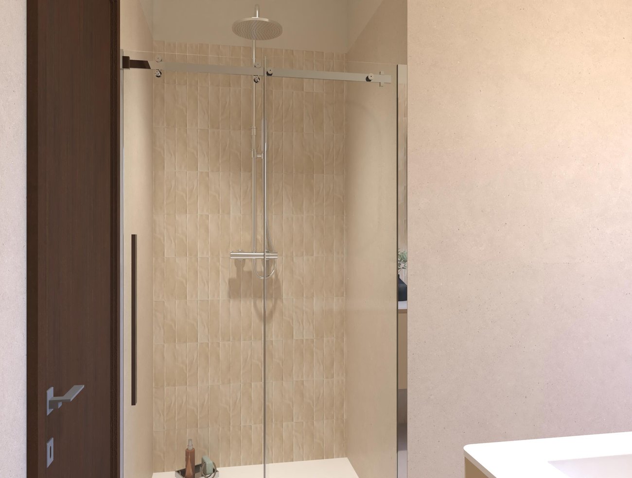 Immagine di progetto bagno di forma Rettangolare, realizzato con piastrelle a pavimento MATERIA PURA e piastrelle a rivestimento STILL, MATERIA PURA
