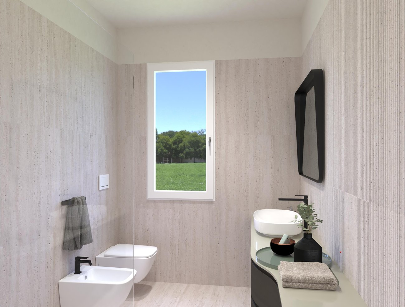 Immagine di progetto bagno di forma Rettangolare, realizzato con piastrelle a pavimento MATERIA CLASSICA e piastrelle a rivestimento MATERIA CLASSICA