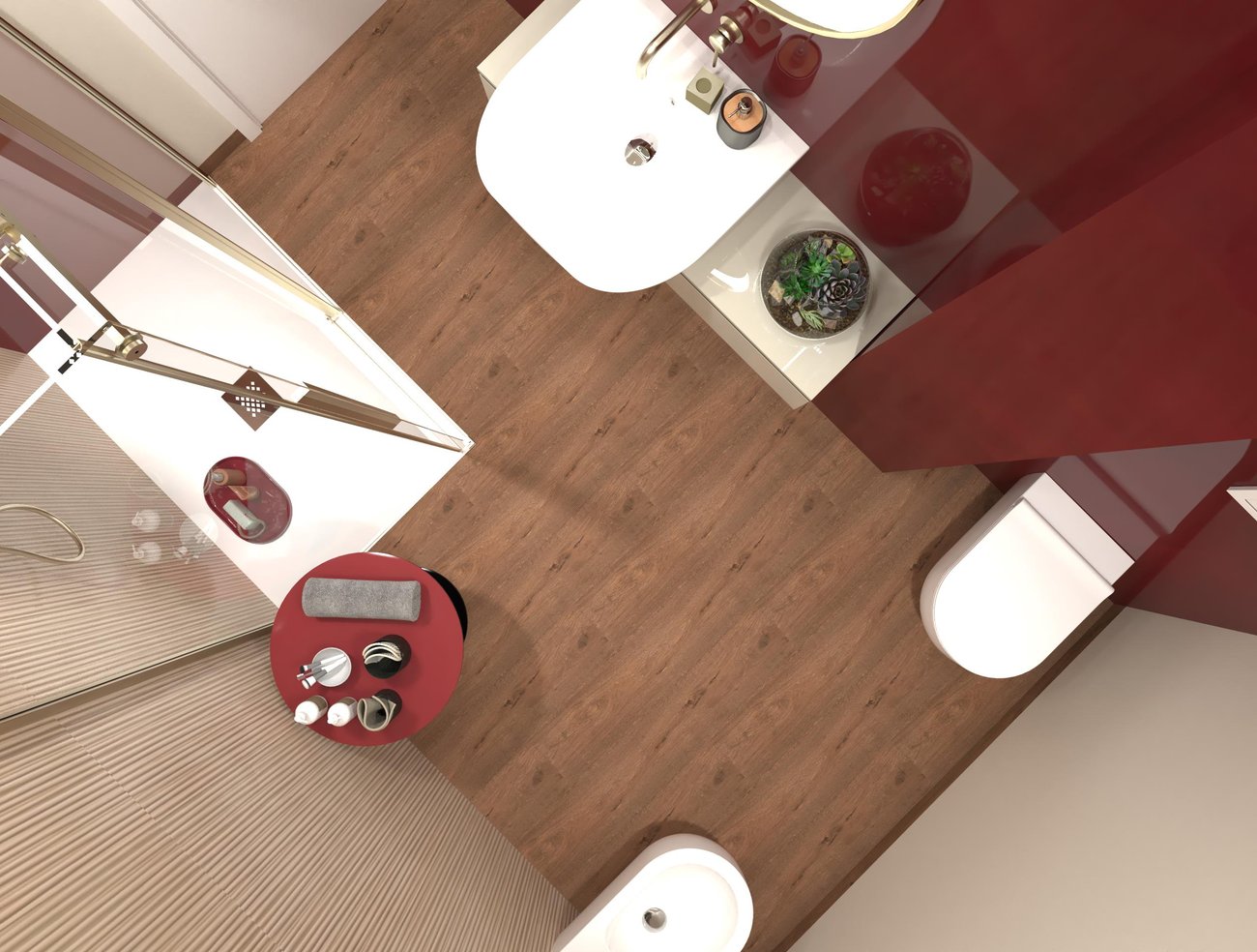 Immagine di progetto bagno di forma Rettangolare, realizzato con piastrelle a pavimento ROOTS e piastrelle a rivestimento MATERIA BRILLANTE