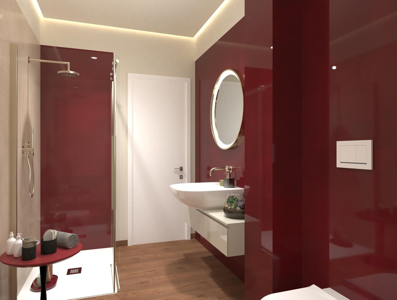Immagine di progetto bagno di forma Rettangolare, realizzato con piastrelle a pavimento ROOTS e piastrelle a rivestimento MATERIA BRILLANTE