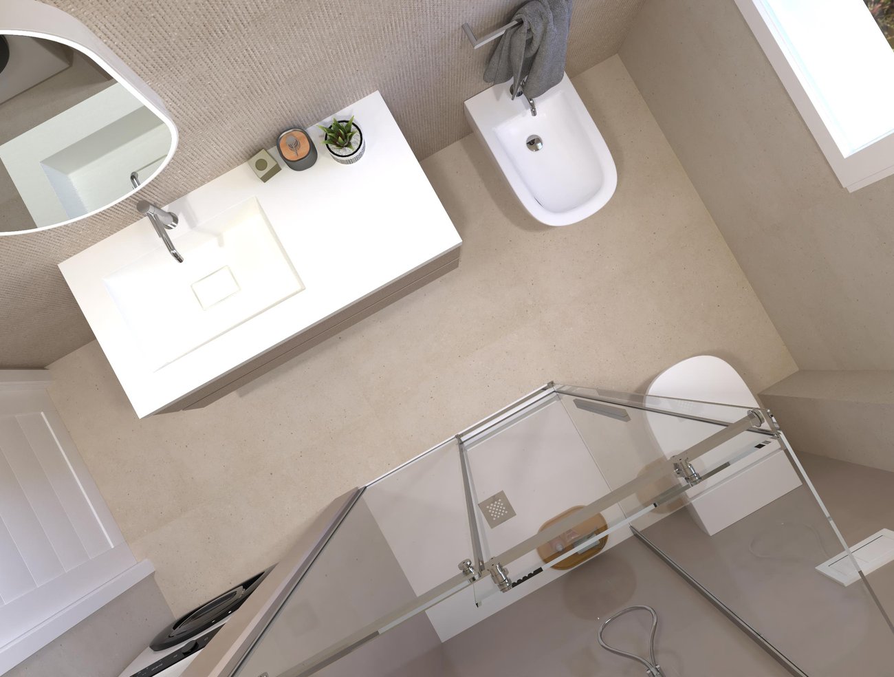 Immagine di progetto bagno di forma Rettangolare, realizzato con piastrelle a pavimento MATERIA PURA e piastrelle a rivestimento MATERIA PURA