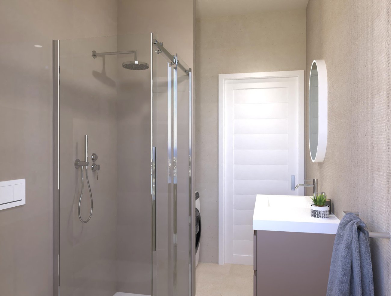 Immagine di progetto bagno di forma Rettangolare, realizzato con piastrelle a pavimento MATERIA PURA e piastrelle a rivestimento MATERIA PURA