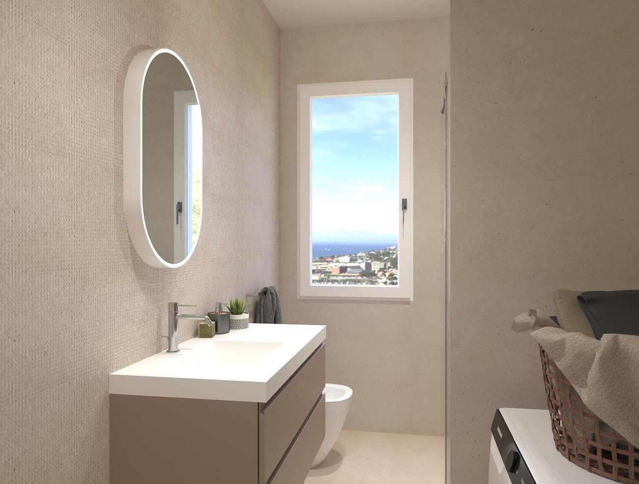 Immagine di progetto bagno di forma Rettangolare, realizzato con piastrelle a pavimento MATERIA PURA e piastrelle a rivestimento MATERIA PURA