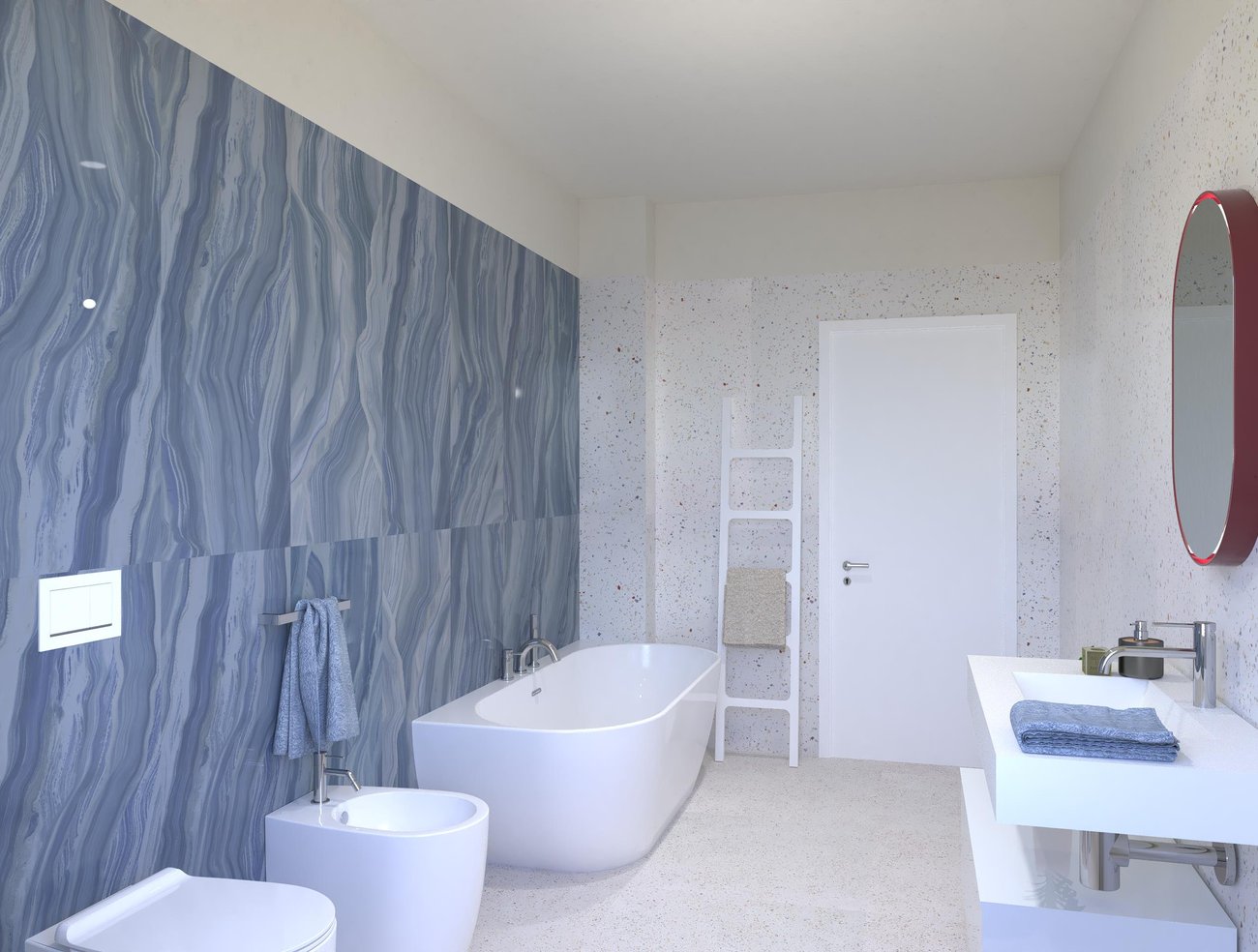 Immagine di progetto bagno di forma Rettangolare, realizzato con piastrelle a pavimento MILANO MOOD e piastrelle a rivestimento MATERIA BRILLANTE