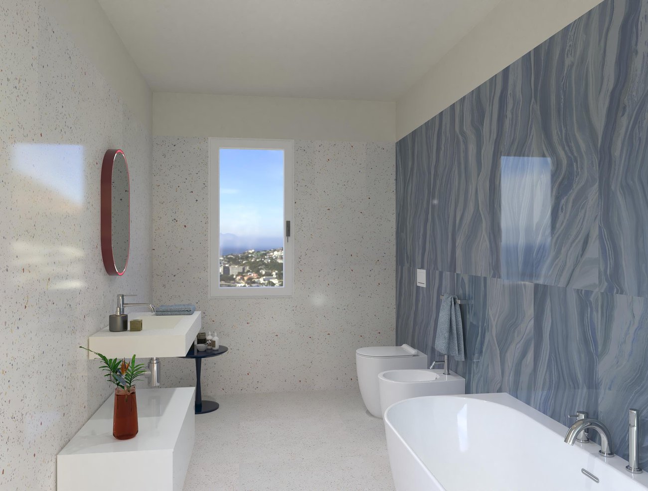 Immagine di progetto bagno di forma Rettangolare, realizzato con piastrelle a pavimento MILANO MOOD e piastrelle a rivestimento MATERIA BRILLANTE