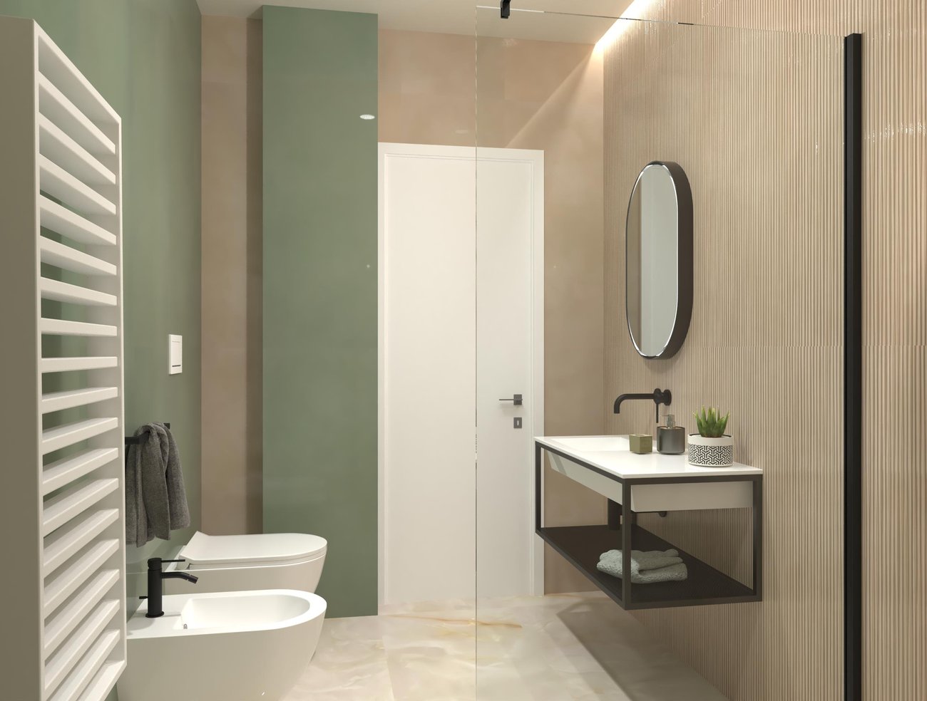 Bathroom design image in Rectangular shape, created with floor tiles GEMME and wall tiles MATERIA BRILLANTE