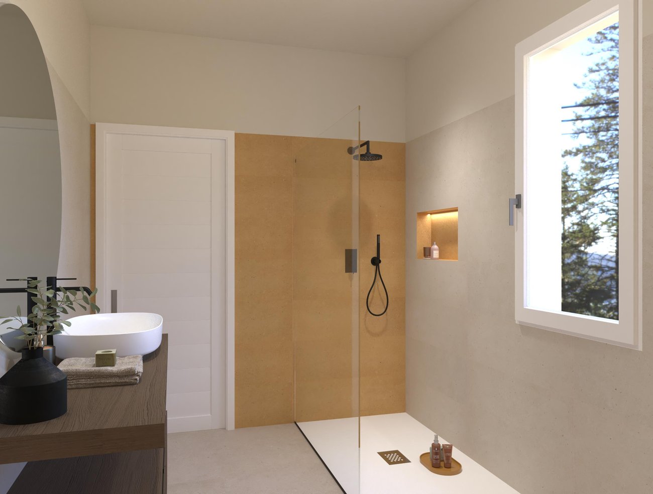 Immagine di progetto bagno di forma Rettangolare, realizzato con piastrelle a pavimento MATERIA PURA e piastrelle a rivestimento MATERIA PURA