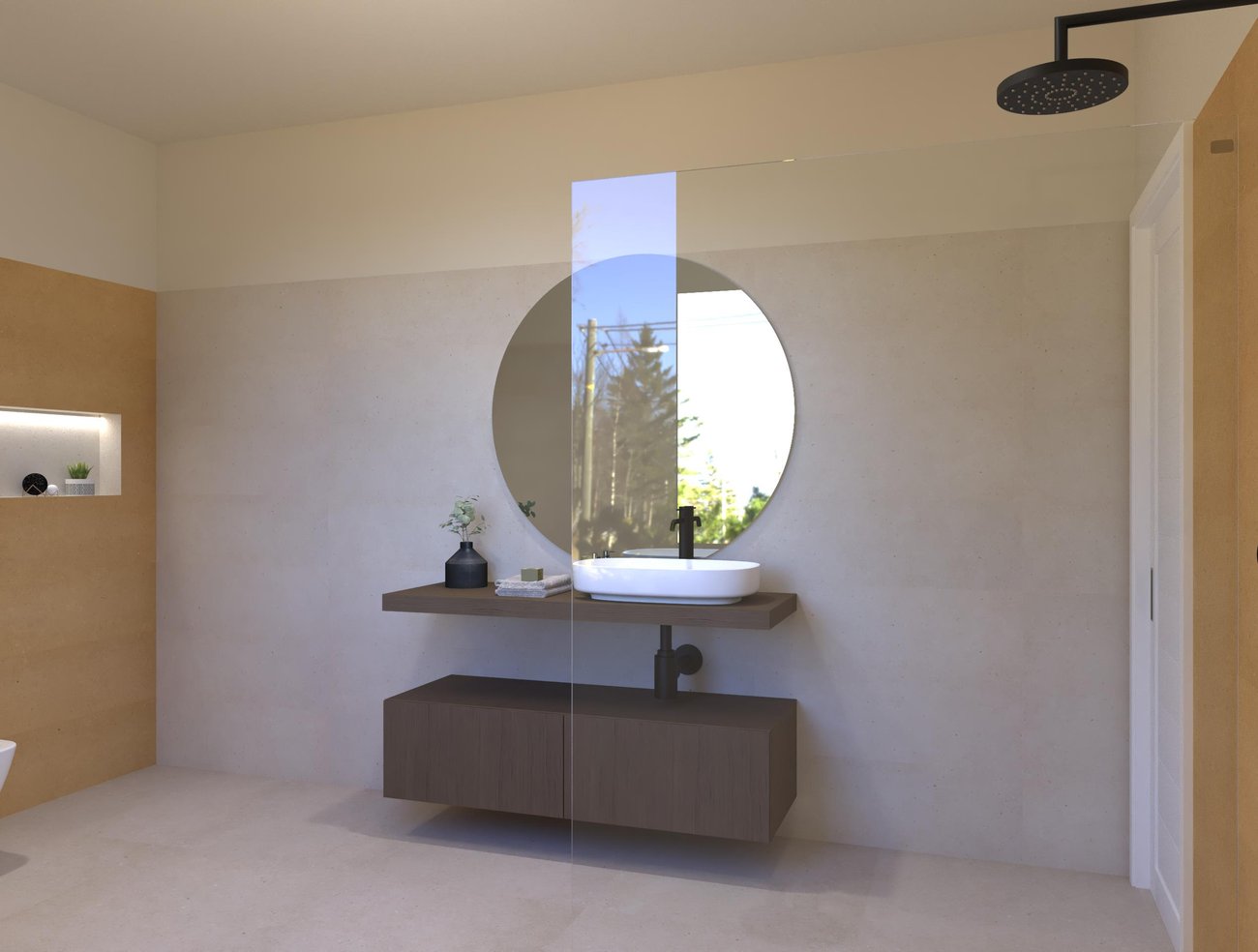 Immagine di progetto bagno di forma Rettangolare, realizzato con piastrelle a pavimento MATERIA PURA e piastrelle a rivestimento MATERIA PURA