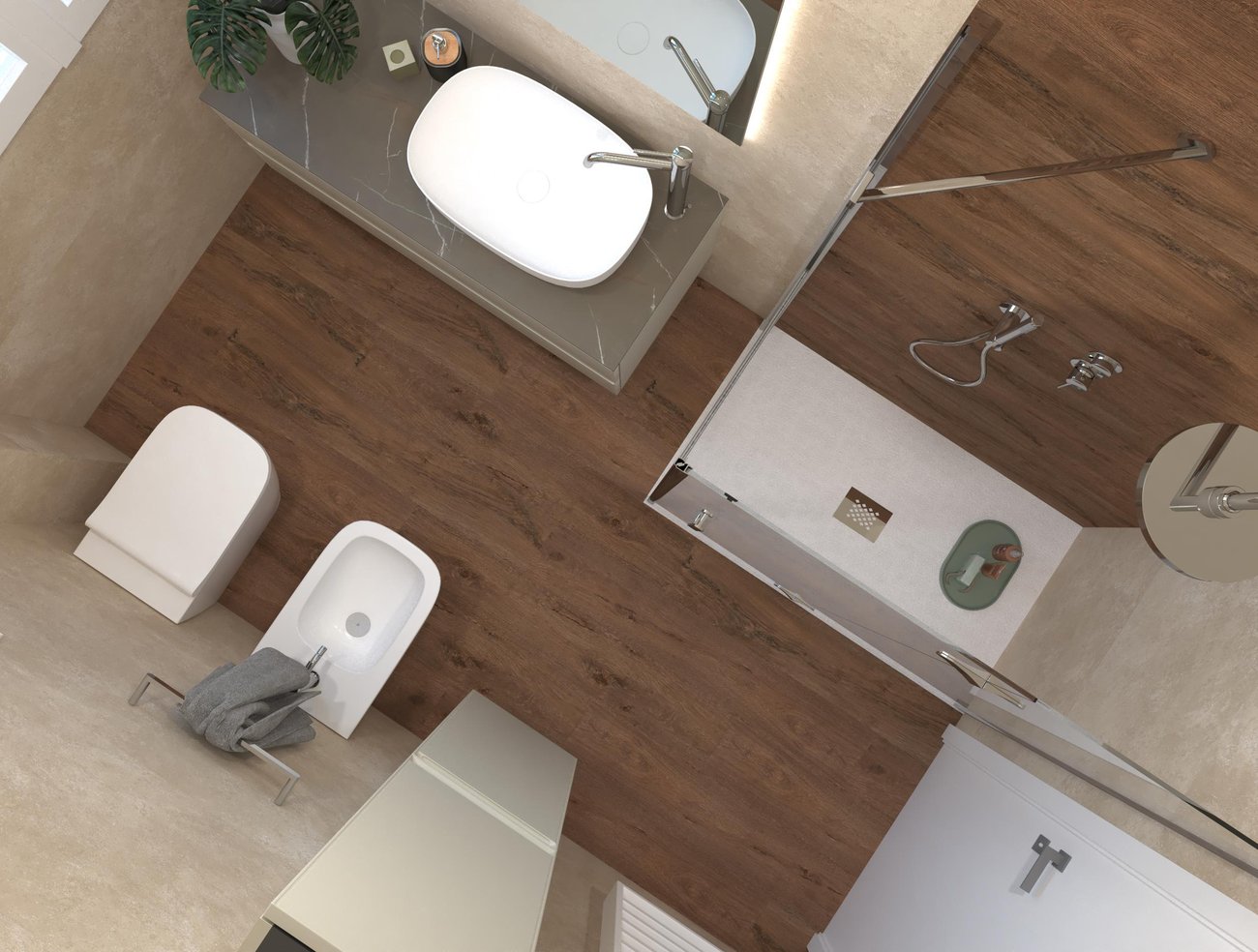 Bathroom design image in Rectangular shape, created with floor tiles ROOTS and wall tiles NOBU, ROOTS