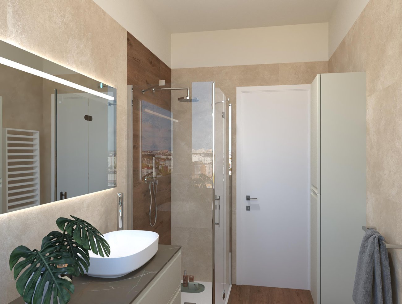 Bathroom design image in Rectangular shape, created with floor tiles ROOTS and wall tiles NOBU, ROOTS