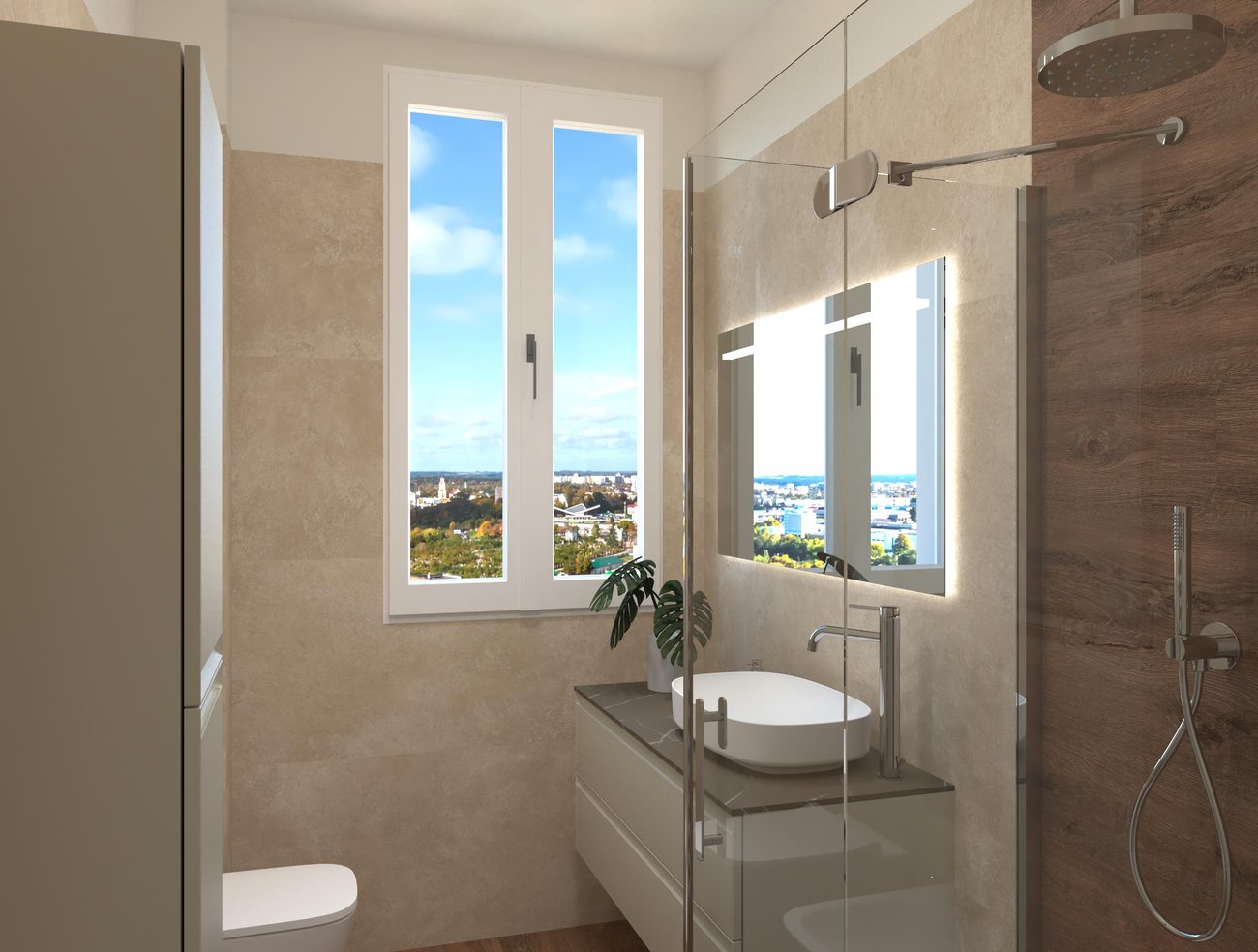 Bathroom design image in Rectangular shape, created with floor tiles ROOTS and wall tiles NOBU, ROOTS